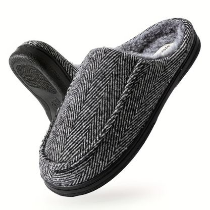 Unisex Hausschuhe Slipper Kariert Schwarz Weiß mit Plüschfutter