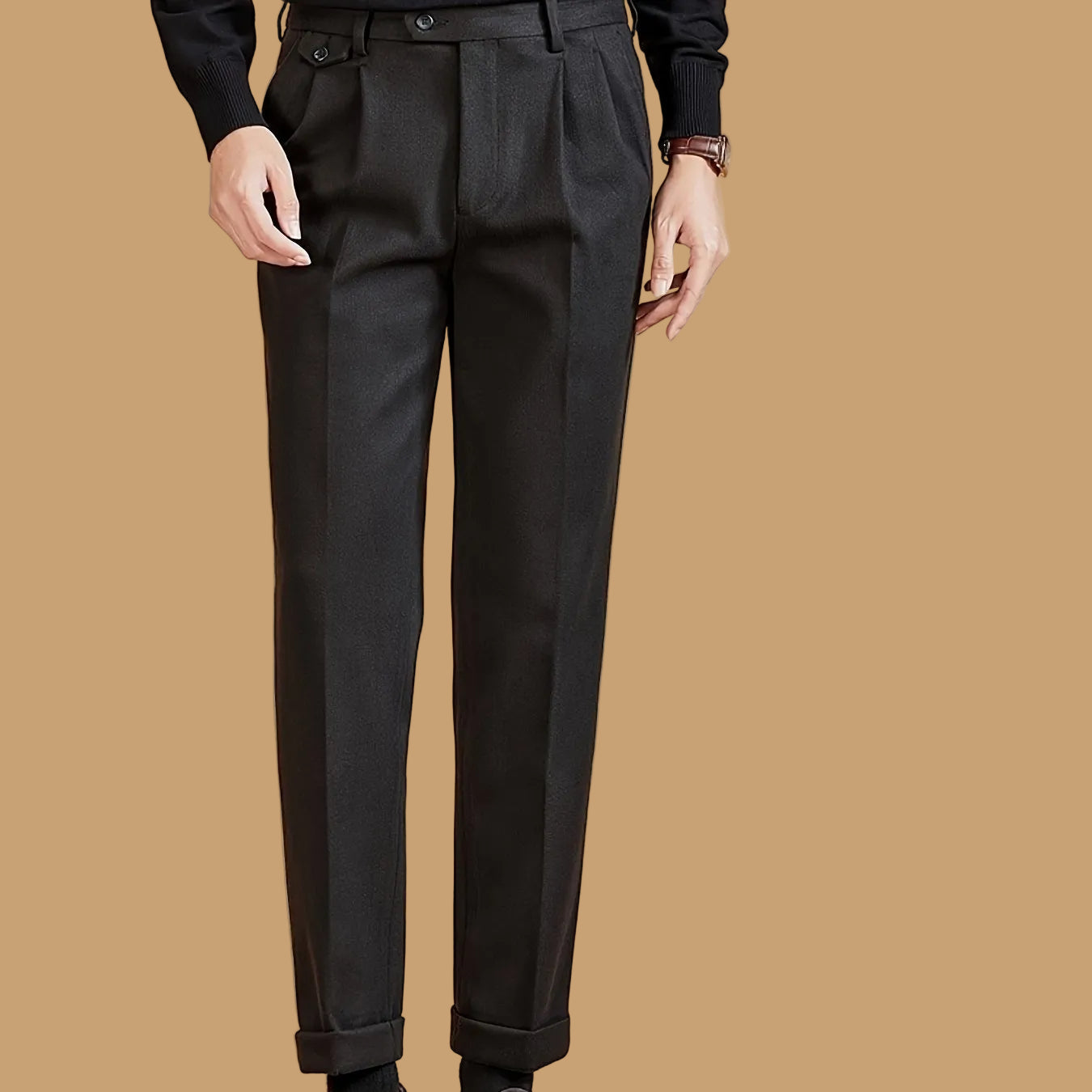 Herren Warme Stoffhose mit Bundfalten – Thermo Business Casual Hose
