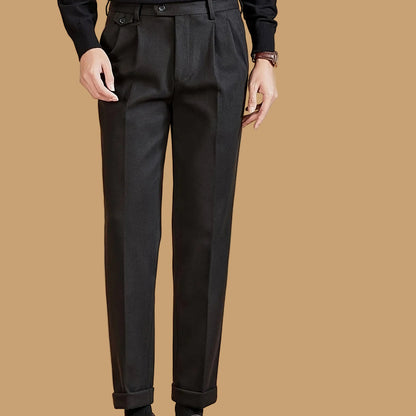 Herren Warme Stoffhose mit Bundfalten – Thermo Business Casual Hose