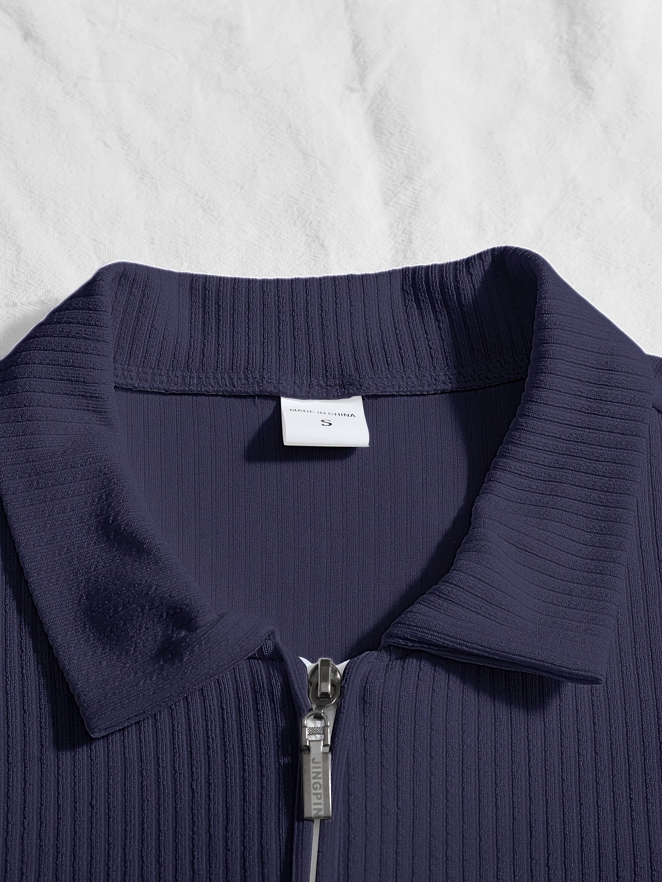 Herren Rippstrick Polo-Pullover mit Reißverschluss, Langarm