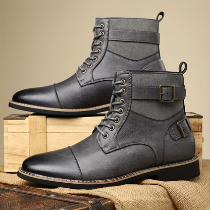 Herren Schnürstiefel Braun mit Schnallen und Profilsohle