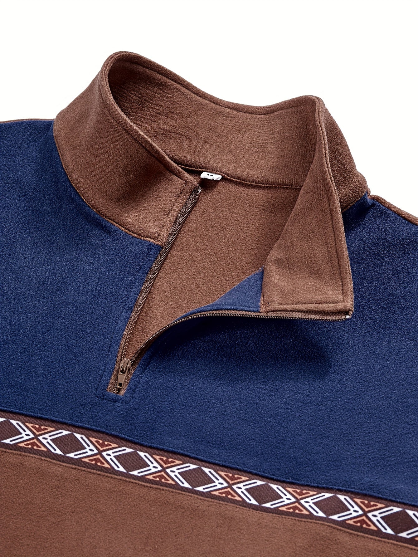 Herren Halb-Reißverschluss Pullover Braun Blau mit Muster