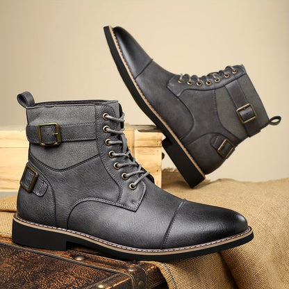 Herren Schnürstiefel Braun mit Schnallen und Profilsohle