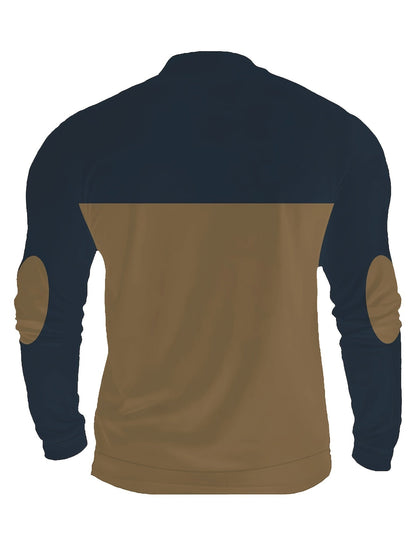 Herren Halb-Reißverschluss Pullover mit Kompass-Motiv, Kragen & Ellenbogen-Patches, Zweifarbig
