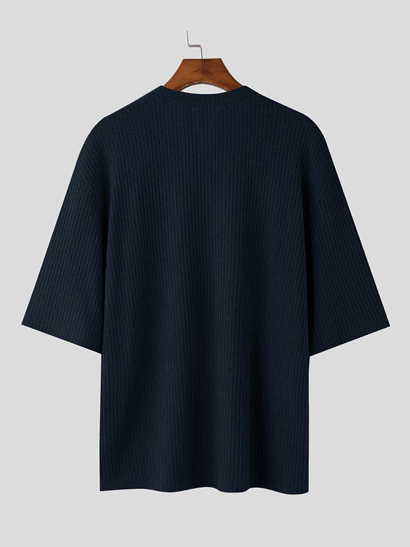 Herren Strickpullover V-Ausschnitt Kurzarm Loose Fit Gerippt