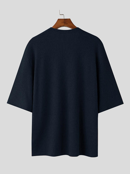 Herren Strickpullover V-Ausschnitt Kurzarm Loose Fit Gerippt