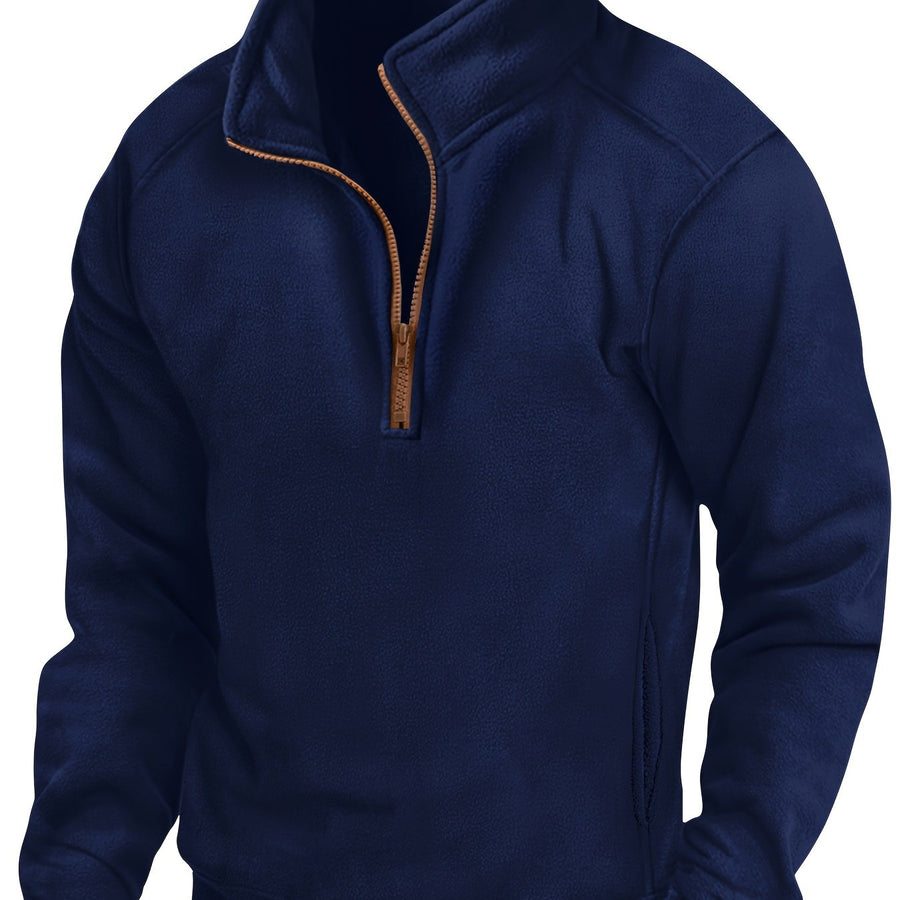 Fleece Pullover mit Stehkragen und kurzem Reißverschluss