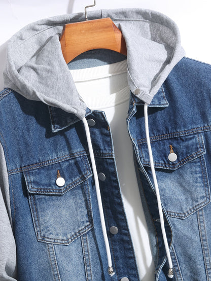Herren Jeansjacke mit Kapuze und langen Ärmeln