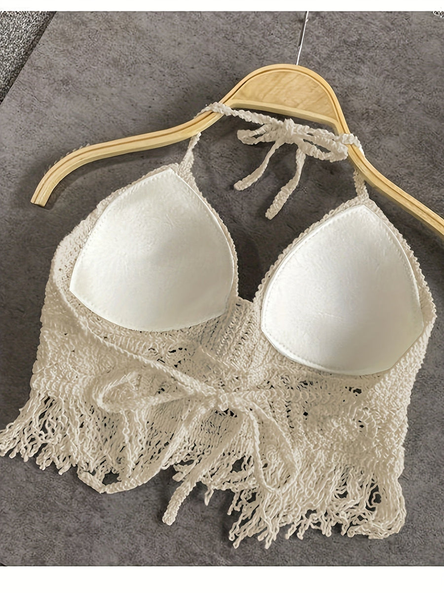 Damen Häkel-Halftertop im Boho-Stil für Sommer und Festivals