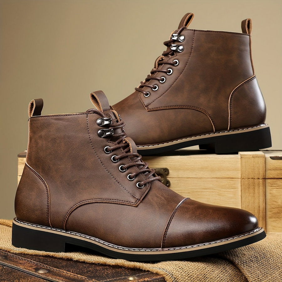 Herren Stiefeletten Braun mit Schnürung & Kappe Freizeit Stiefel