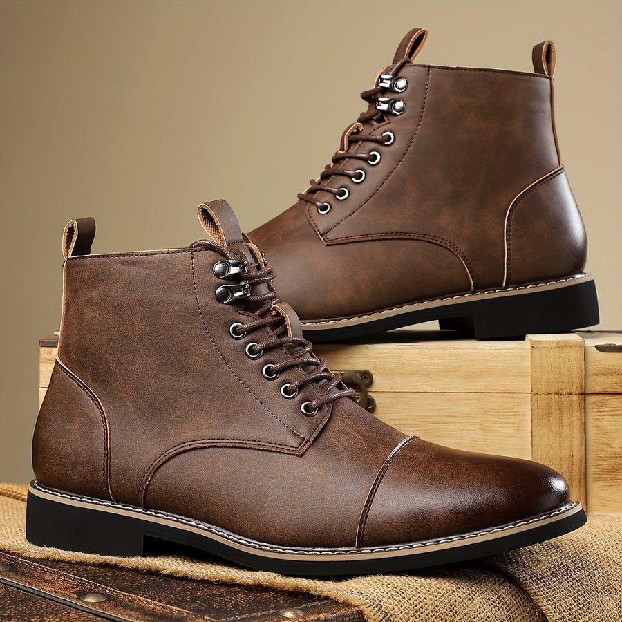 Herren Stiefeletten Braun mit Schnürung & Kappe Freizeit Stiefel