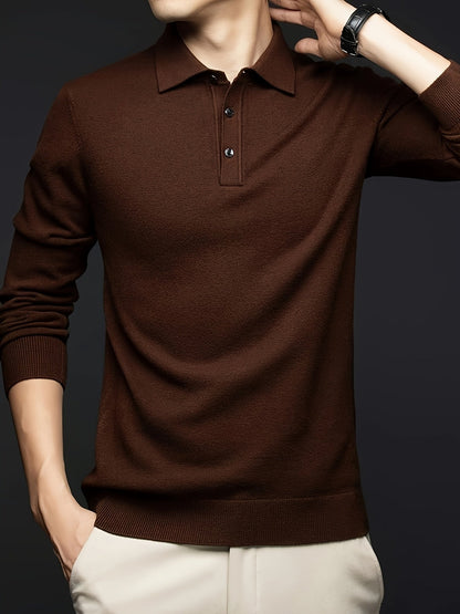 Herren Langarm Polohemd Strickpullover mit Knopfleiste