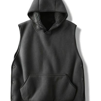 Unisex Kapuzenweste Fleece-Optik mit Kängurutasche und seitlichen Knöpfen