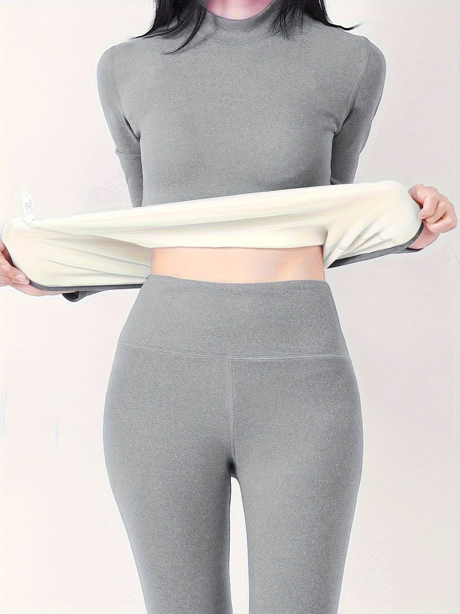 Damen Thermounterwäsche Set Warm Leggings Oberteil Langarm Rollkragen