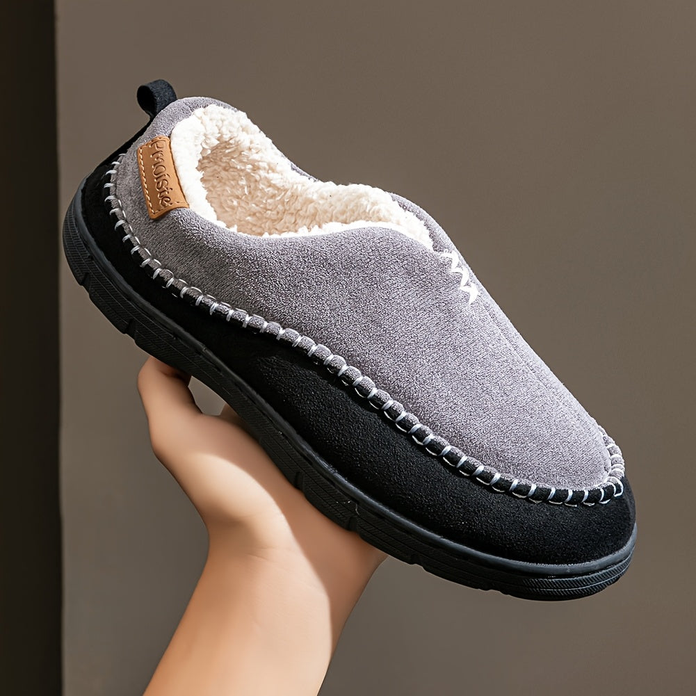Unisex Hausschuhe Mokassin-Stil, gefüttert, rutschfeste Sohle, in Braun, Schwarz oder Grau