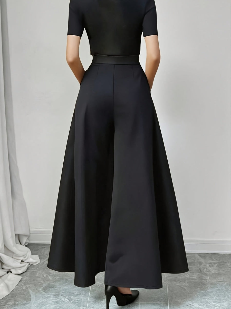 Damen Elegante High-Waist Weite Palazzo Hose mit Gürtel – Perfekt für Büro und besondere Anlässe
