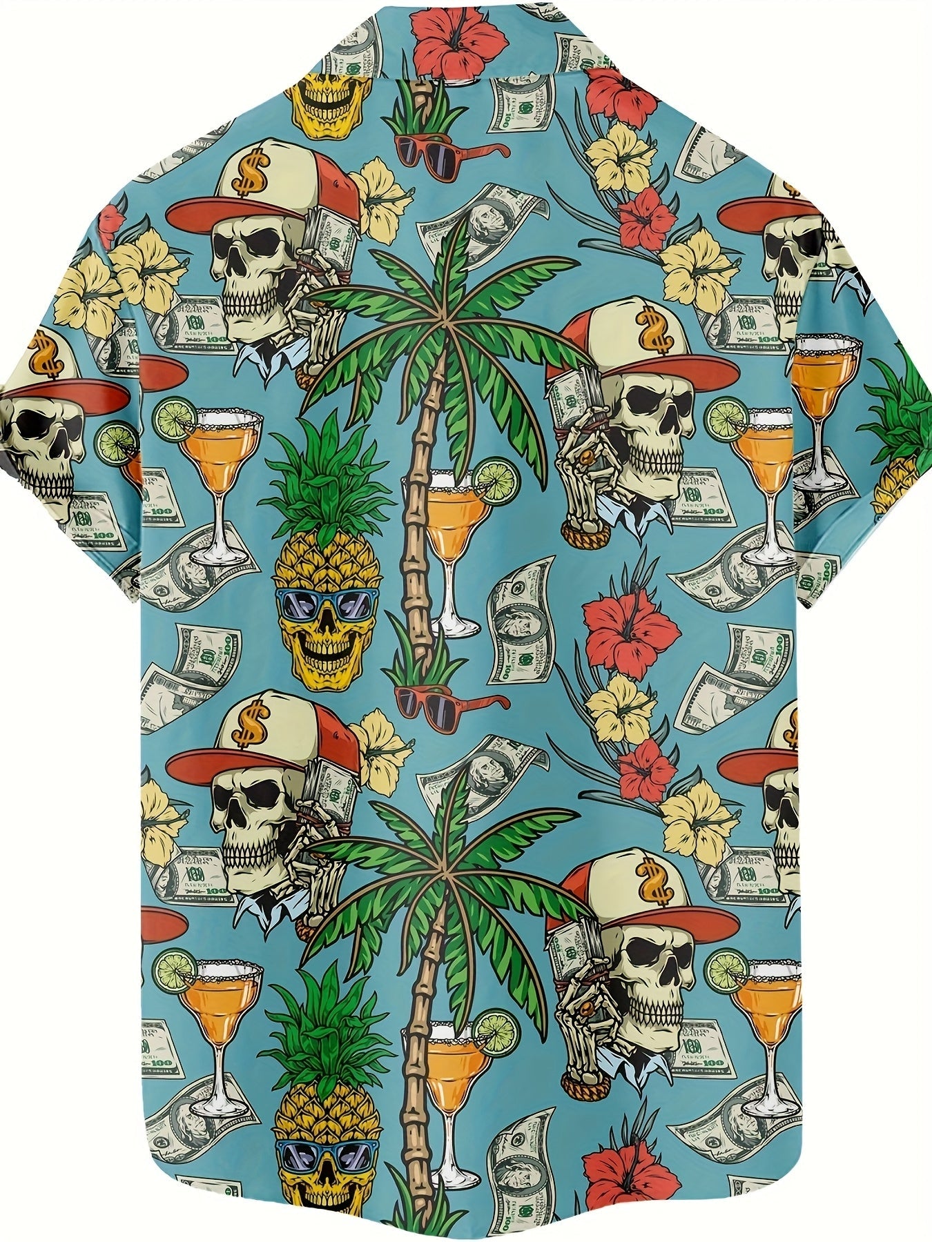 Herren Hawaiian Hemd mit Totenkopf und Sommermuster – Kurzarm, Party & Freizeit