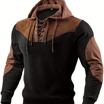 Herren Hoodie mit Schnürung und farbigen Akzenten Schwarz Braun