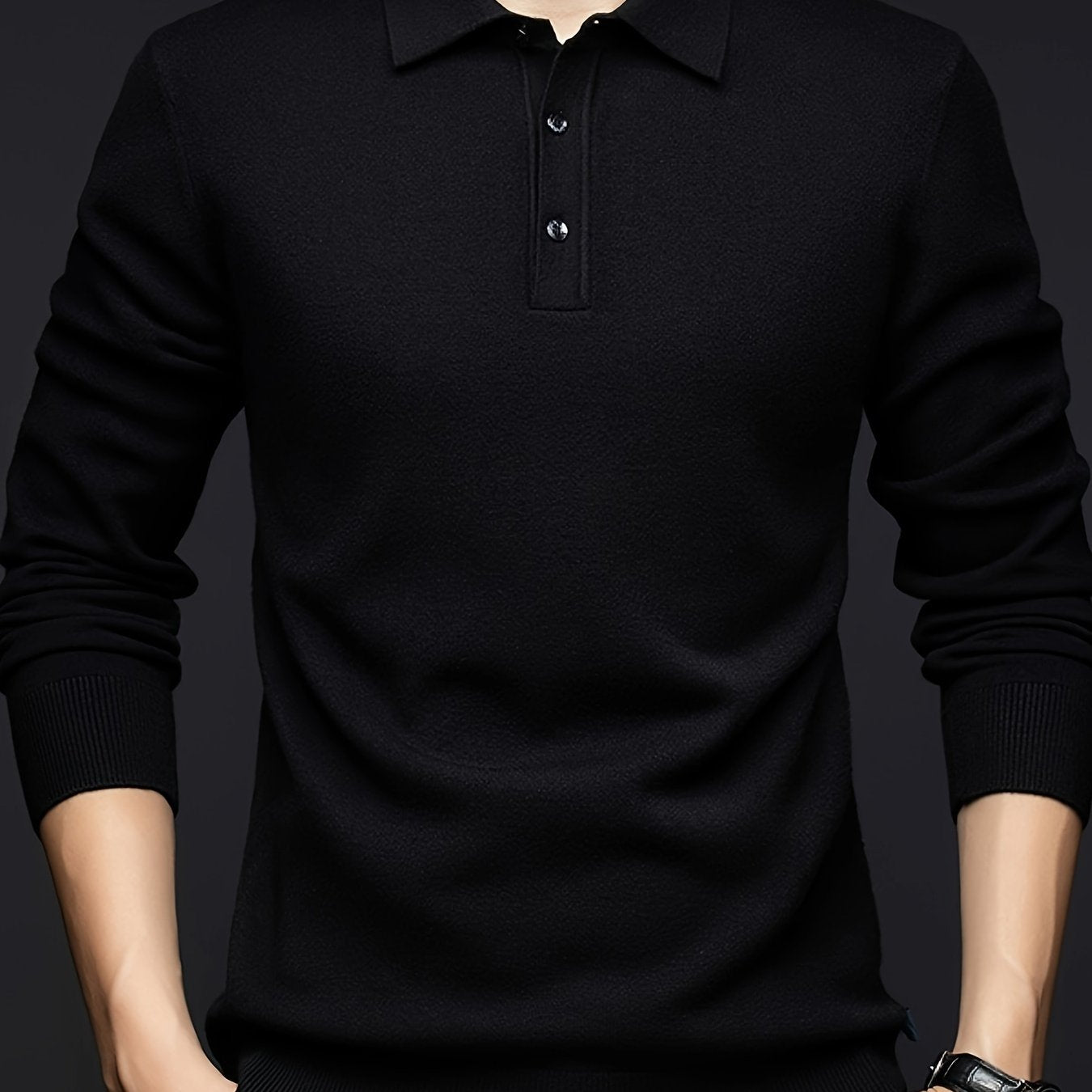 Herren Langarm Polohemd Strickpullover mit Knopfleiste