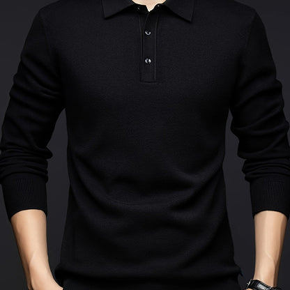 Herren Langarm Polohemd Strickpullover mit Knopfleiste