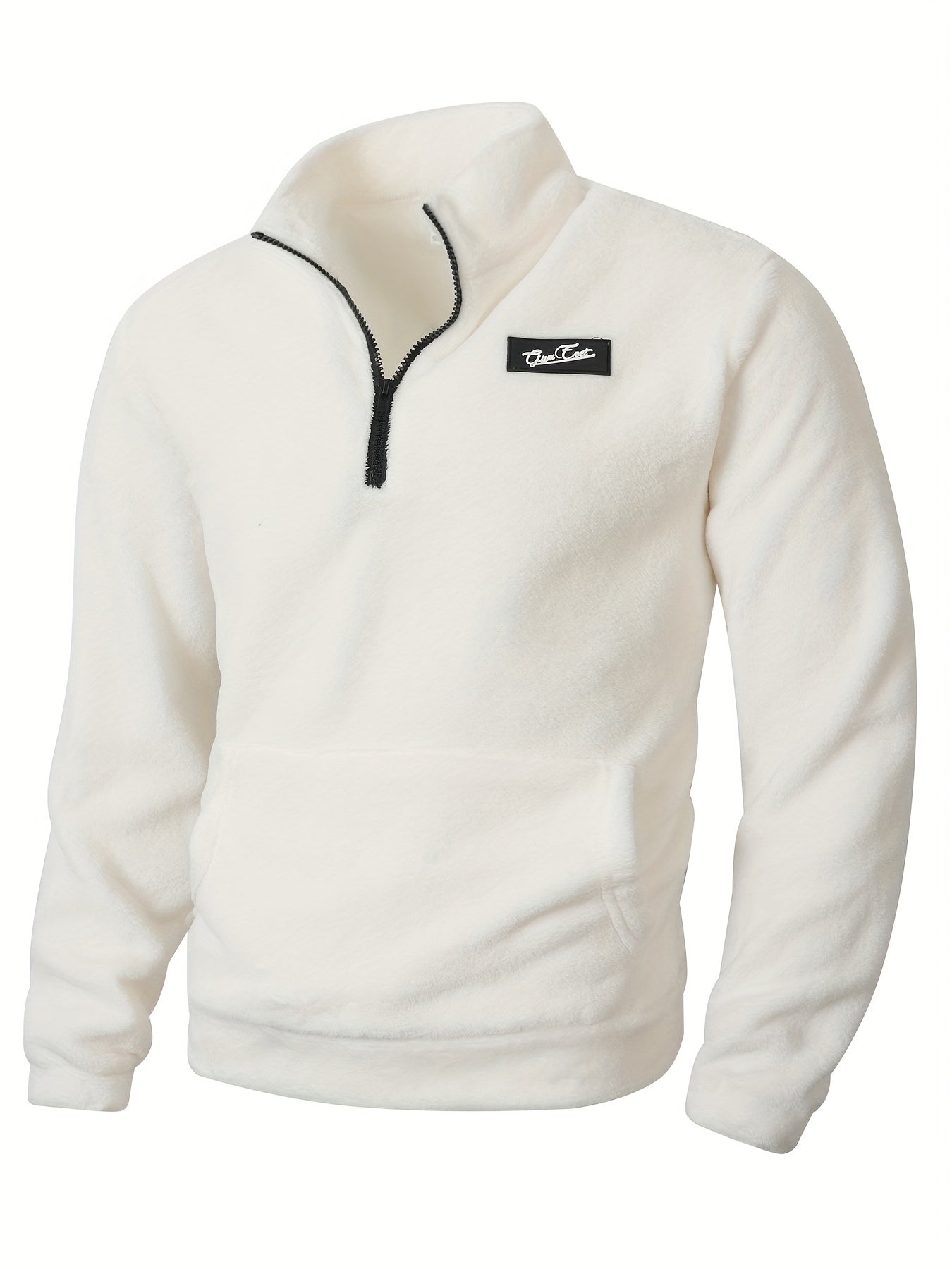Fleece Pullover Herren mit Reißverschluss und Bauchtasche Stehkragen