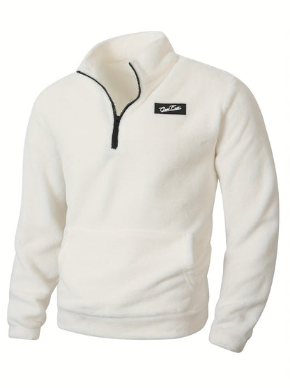 Fleece Pullover Herren mit Reißverschluss und Bauchtasche Stehkragen