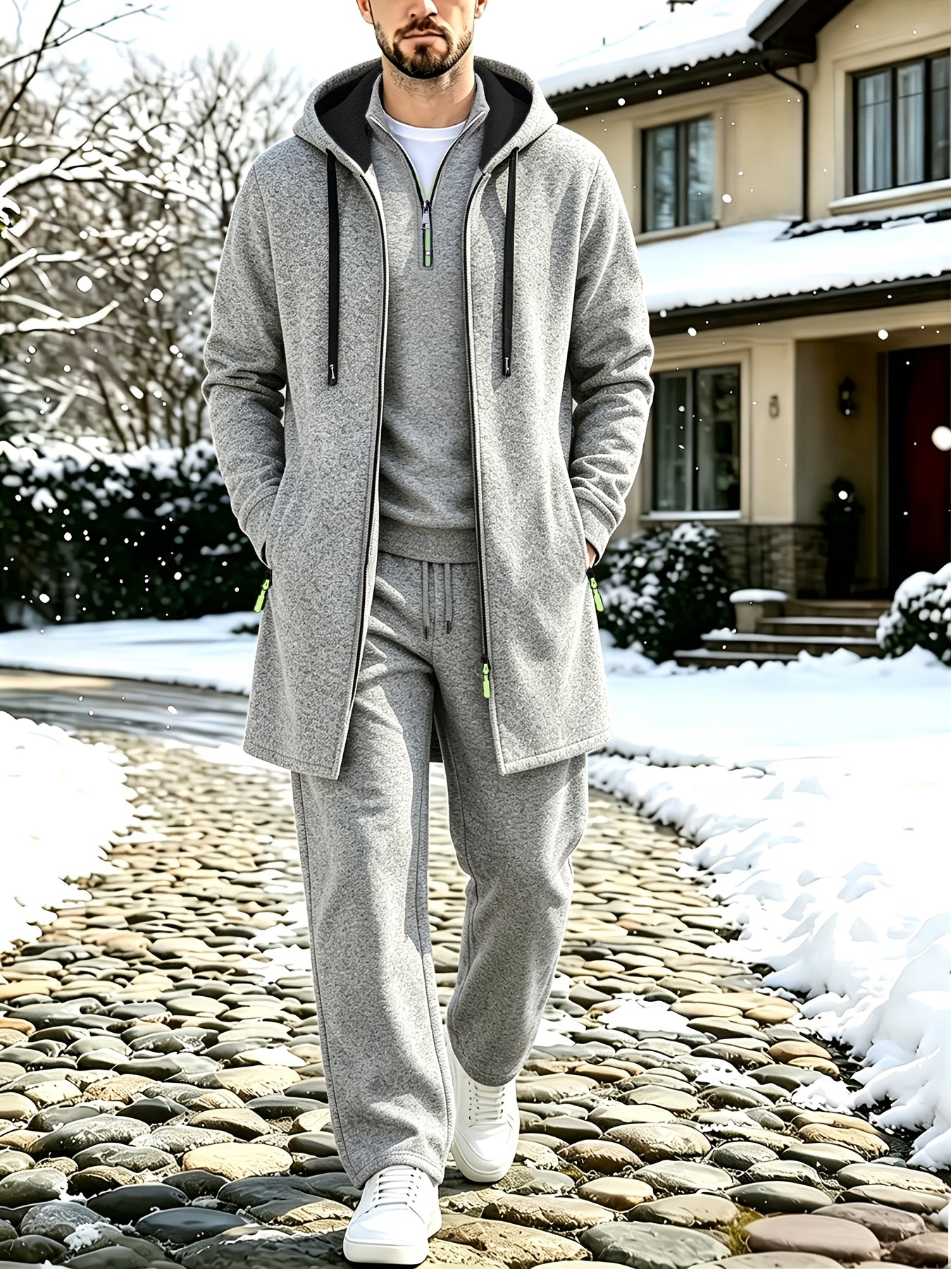 Herren 3-teiliger Trainingsanzug Set mit Kapuzenmantel, Pullover und Hose