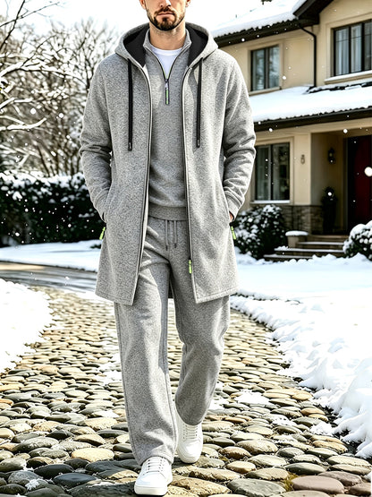 Herren 3-teiliger Trainingsanzug Set mit Kapuzenmantel, Pullover und Hose