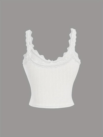 Damen Coquette Stil Spitzentop mit Schleife – Feminines Camisole für Freizeit und Loungewear