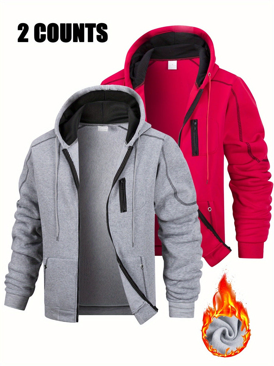 2er Pack Herren Kapuzenjacke mit Reißverschluss, sportliche Hoodie-Sets
