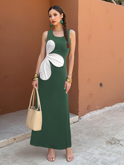 Damen Midikleid mit Blumen-Design und Cut-Out, modisch und figurschmeichelnd, ideal für Freizeit und Ausgehen