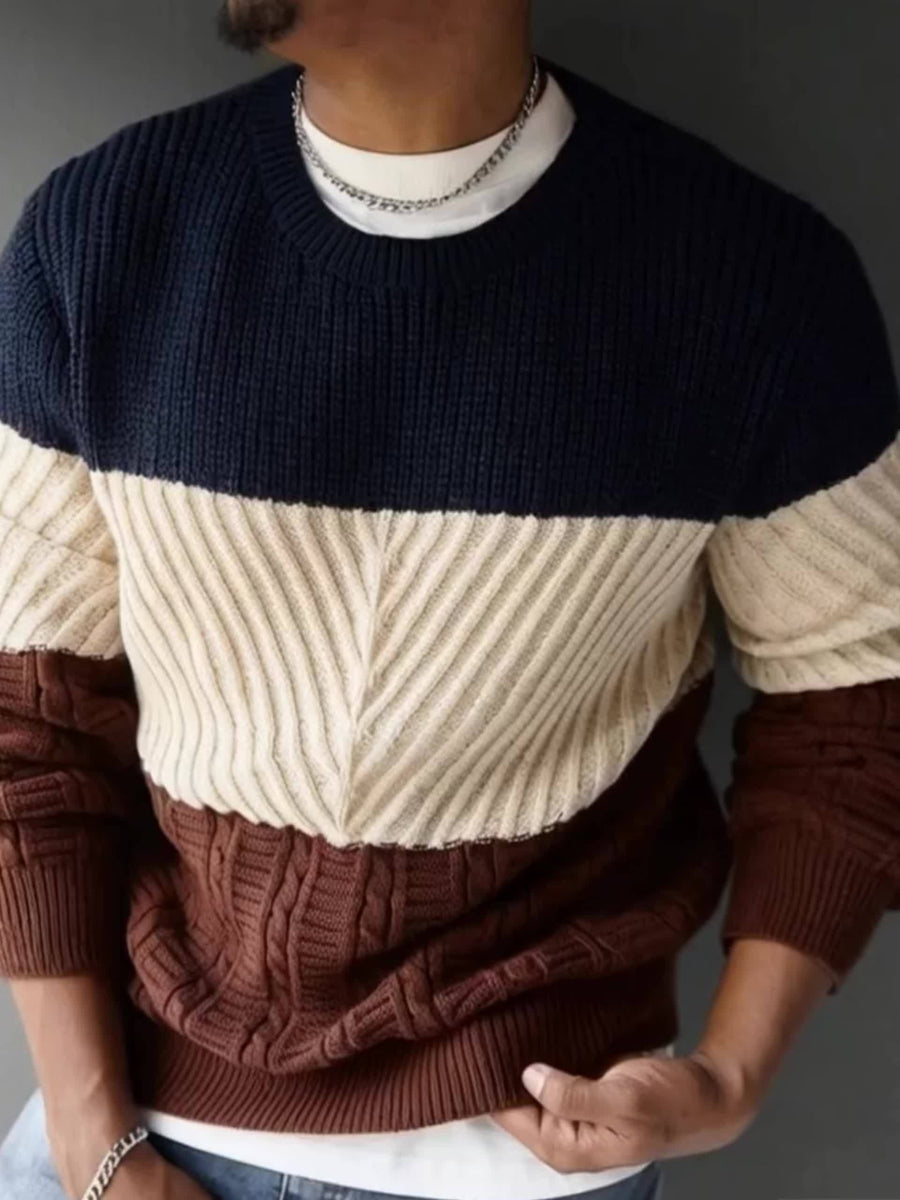 Herren Strickpullover Blockfarben Rundhals Grobstrick