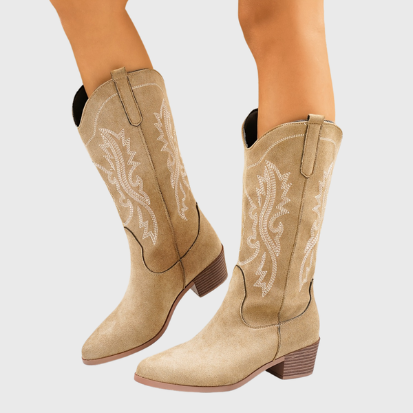 Cowboylaarzen voor dames met borduursel, westernstijl en comfortabele hak