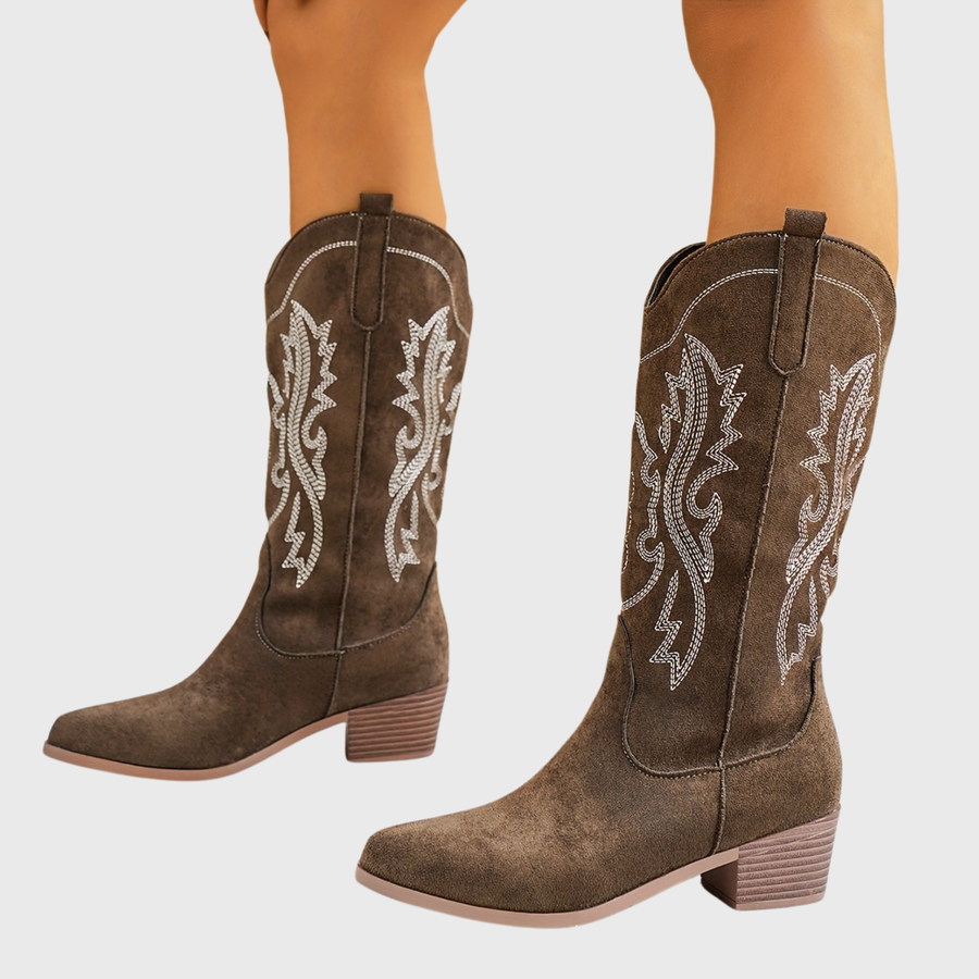 Cowboystiefel für Damen mit Stickerei, Western-Stil, bequemer Absatz