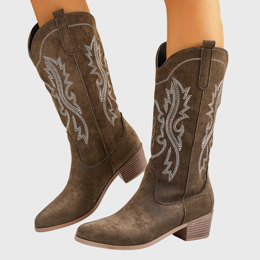 Cowboystiefel für Damen mit Stickerei, Western-Stil, bequemer Absatz