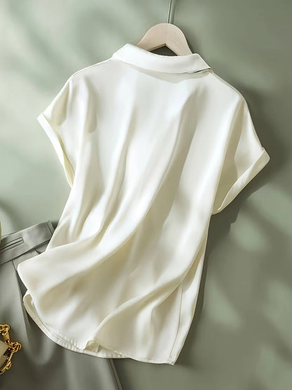Damen Bluse mit Kurzarm und dekorativem Halstuch – Eleganter Business- und Freizeitstil