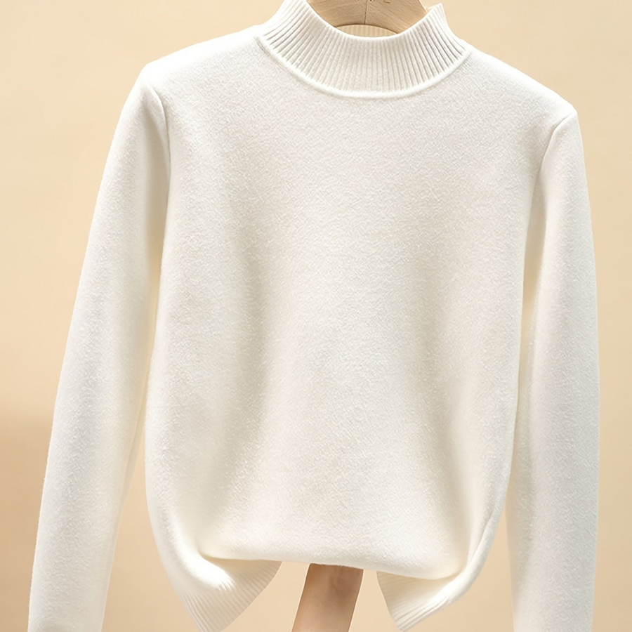 Damen Rollkragenpullover Langarm Fleecefutter Warm