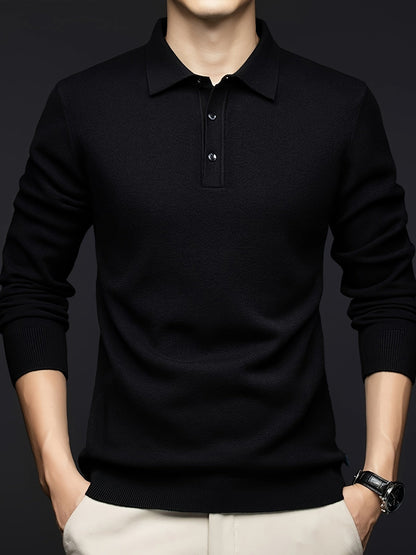 Herren Langarm Polohemd Strickpullover mit Knopfleiste