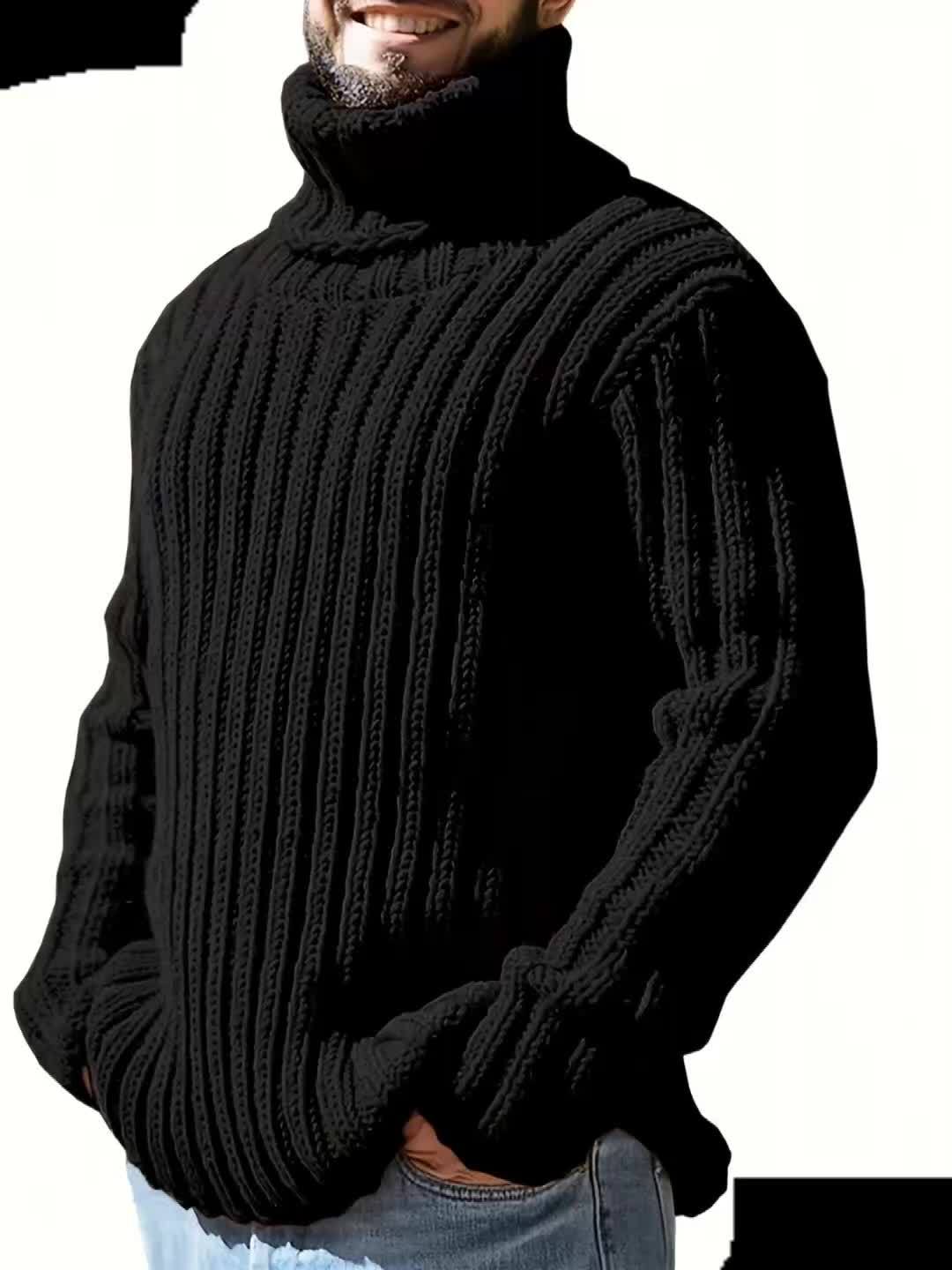 Rollkragen Strickpullover für Herren, Grobstrick, langärmelig, unifarben