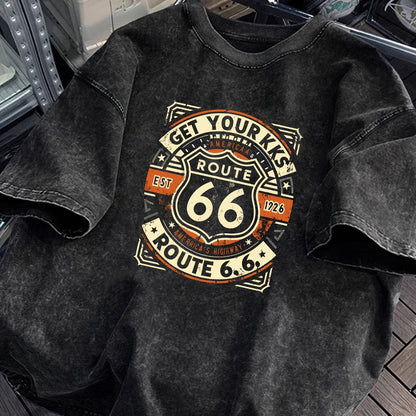 Herren Retro Route 66 Grafik T-Shirt – Vintage Reiselook Freizeitshirt