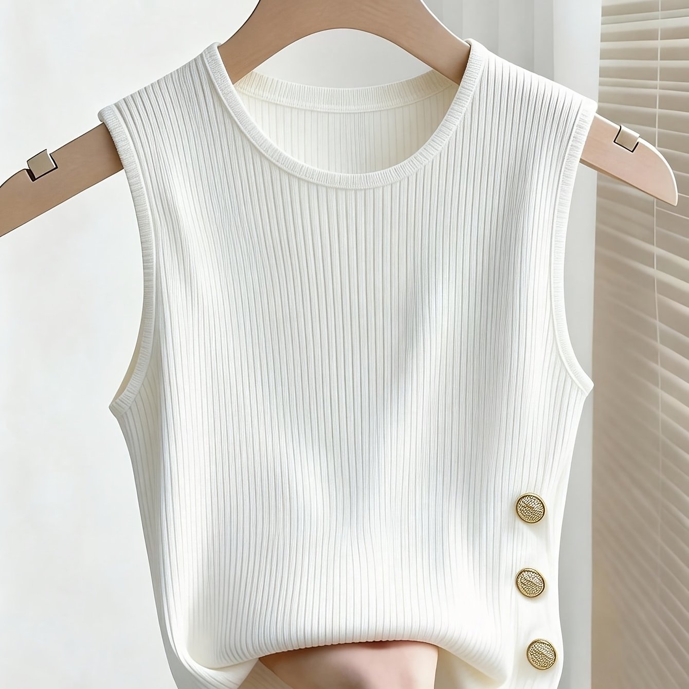 Damen Tanktop mit Rippstruktur und Knopf-Detail – Elegantes Freizeit-Oberteil