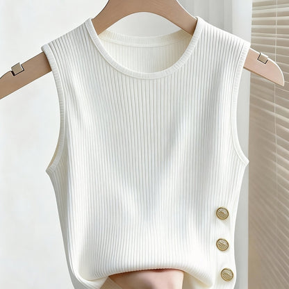 Damen Tanktop mit Rippstruktur und Knopf-Detail – Elegantes Freizeit-Oberteil