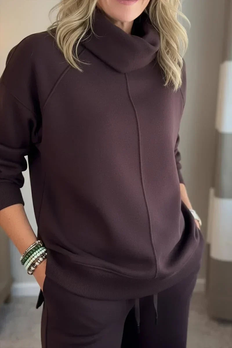 Dames loungewear-set met coltrui en wijde broek