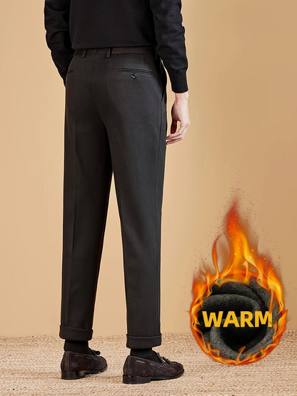 Herren Warme Stoffhose mit Bundfalten – Thermo Business Casual Hose