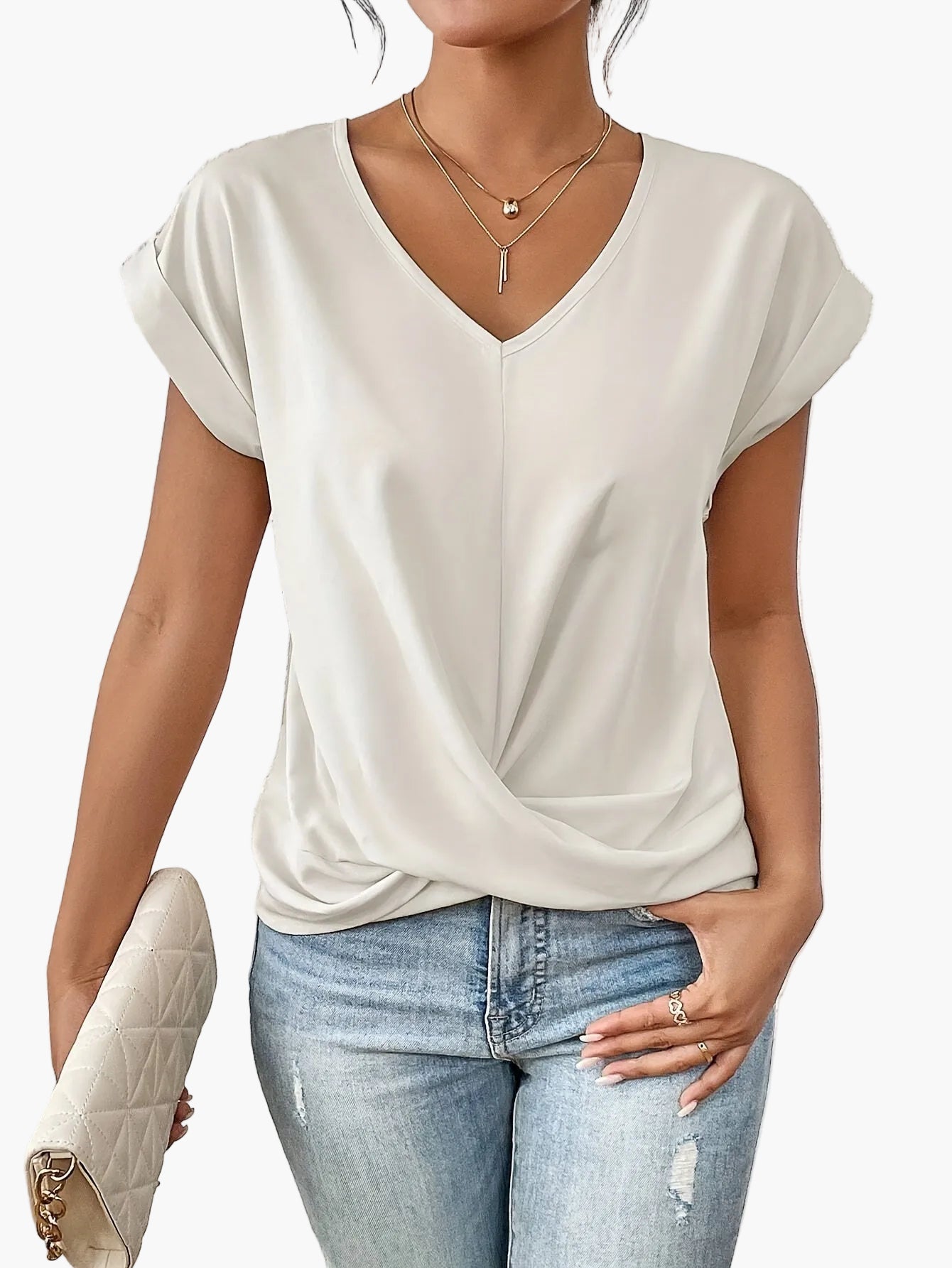 Damen Casual V-Ausschnitt T-Shirt für Alltag und Freizeit