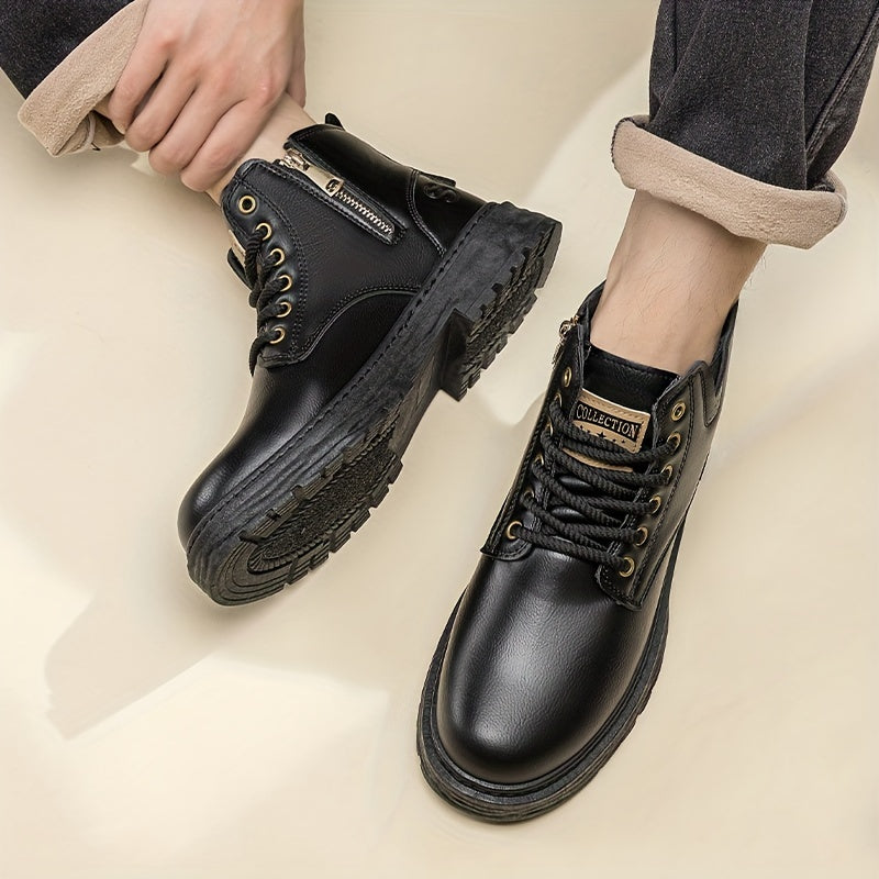 Herren Stiefeletten warm gefüttert Schnürstiefel Profilsohle