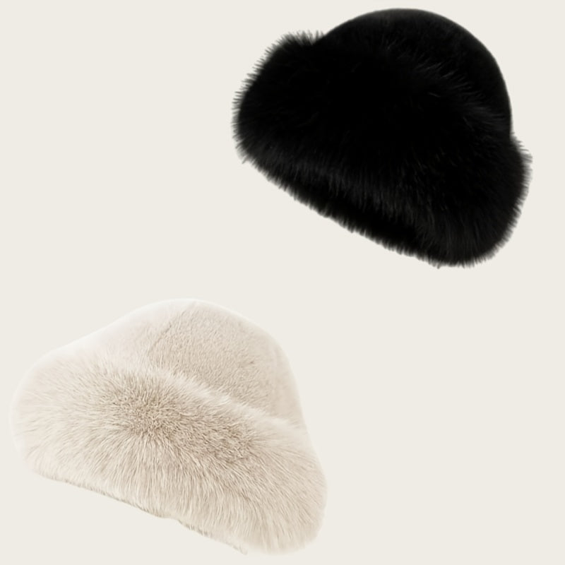 Set aus 2 Kunstfellmützen, weiche Wintermützen in verschiedenen Farben