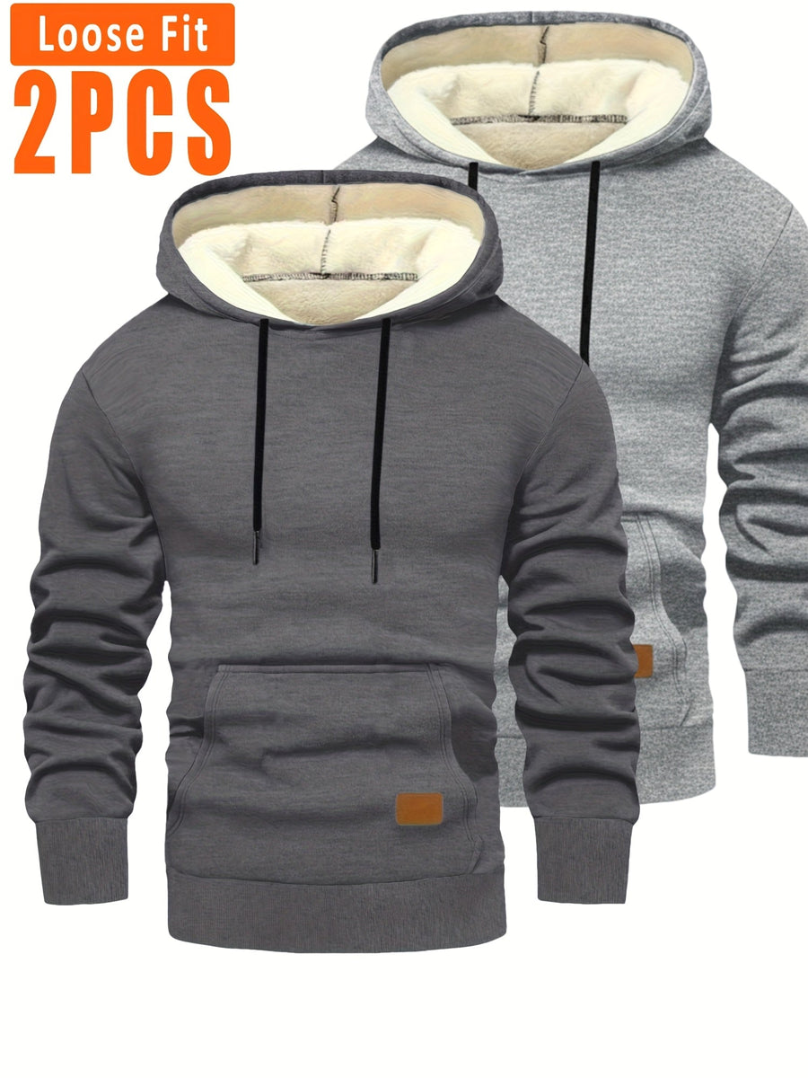 Herren Hoodie 2er Set gefüttert mit Kapuze Kängurutasche Schwarz Grau