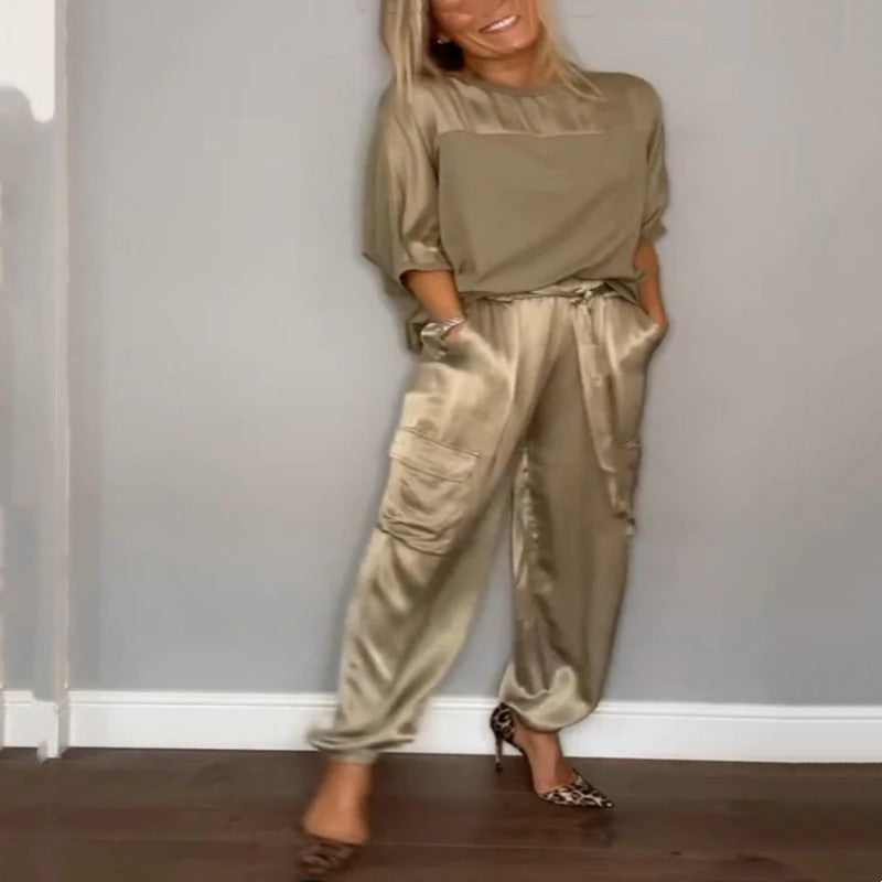 Kimberley – Satin Damen Zweiteiler mit kurzen Ärmeln