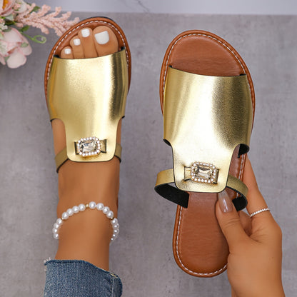 Damen Slide Sandalen mit Schmuckdetail und modernem Design – Elegante Freizeitschuhe